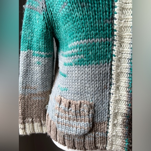 Anthropologie SHAE Teal, Gray & White Cardigan Sweater | Size M - Picture 4 of 9